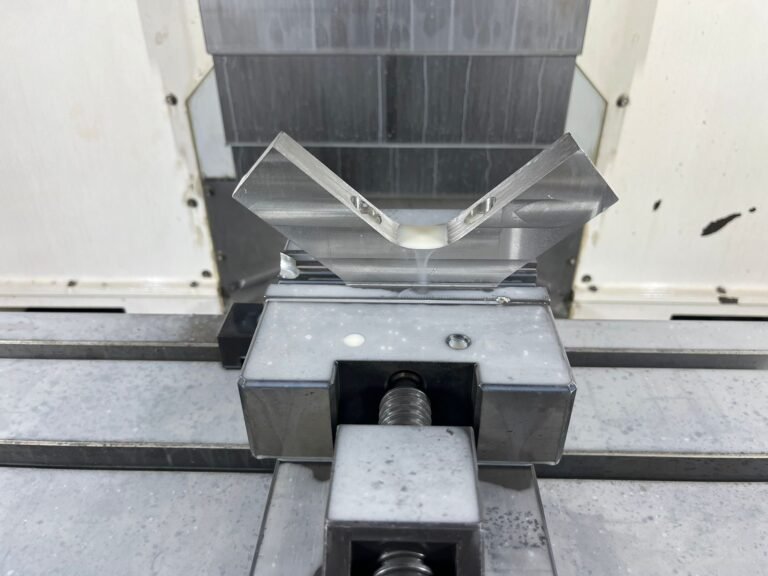 Machined V-block on the machine table